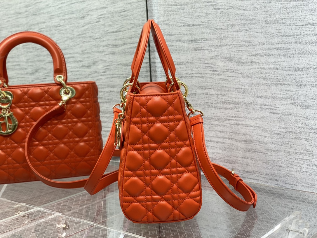 Medium Lady Dior Bag Orange Cannage Lambskin